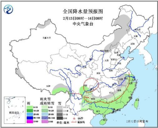 全国48小时降水量预报图