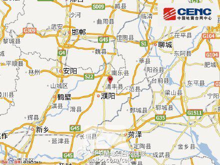 河南濮阳清丰县发生2.6级地震震源深度4千米（图）