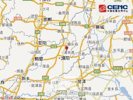 河南濮阳清丰县发生2.6级地震震源深度4千米(图)