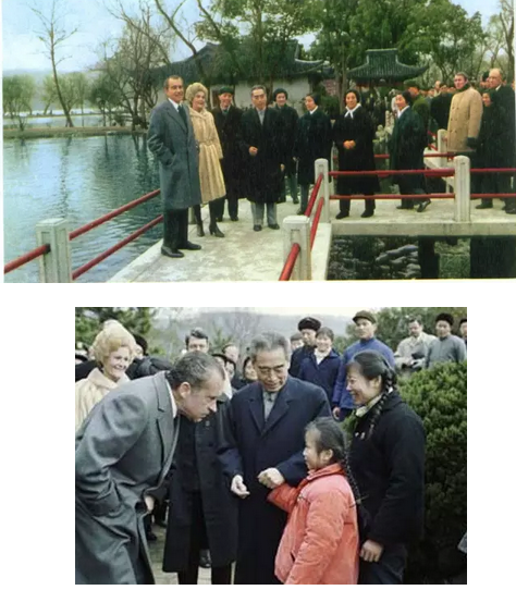 44年前时任美国总统尼克松到访杭州并游览西湖。